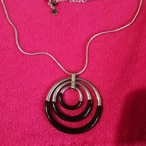 Silver Tone Necklace with Black Accents